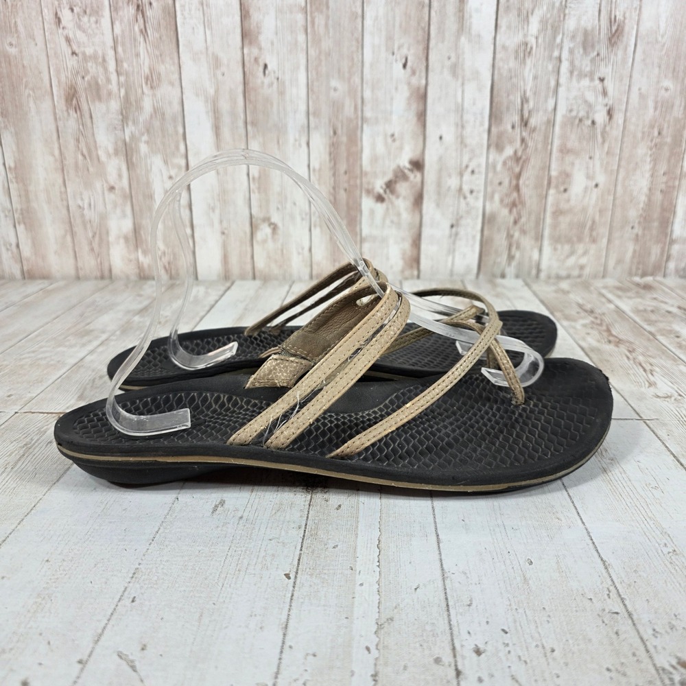 OluKai Womens Strappy Thong Sandals Tan Black Flat Comfort Beach Shoes